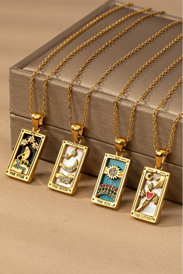 Spirit Energy Waterproof Gold Tarot Card And Stone Necklace