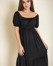 Square Neck Puff Sleeve Boho Dress