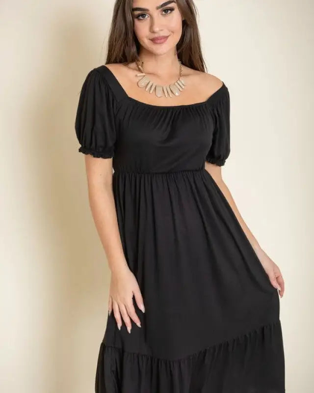 Square Neck Puff Sleeve Boho Dress