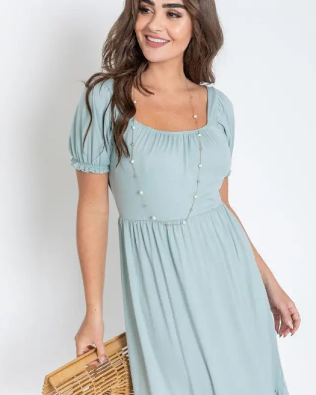 Square Neck Puff Sleeve Boho Dress