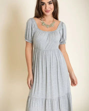 Square Neck Puff Sleeve Boho Dress