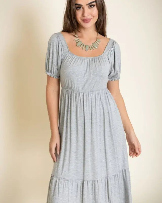 Square Neck Puff Sleeve Boho Dress