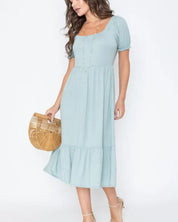 Square Neck Puff Sleeve Boho Dress