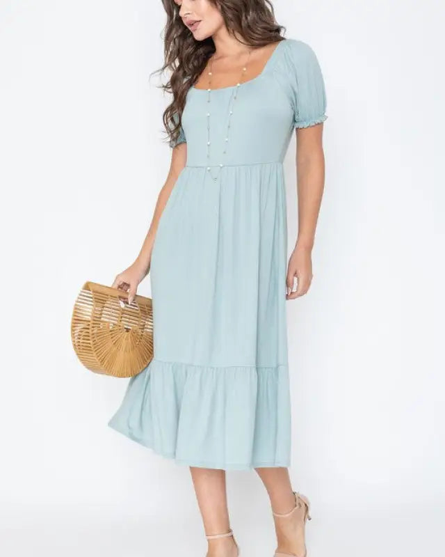 Square Neck Puff Sleeve Boho Dress