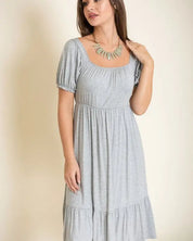 Square Neck Puff Sleeve Boho Dress