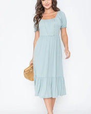 Square Neck Puff Sleeve Boho Dress