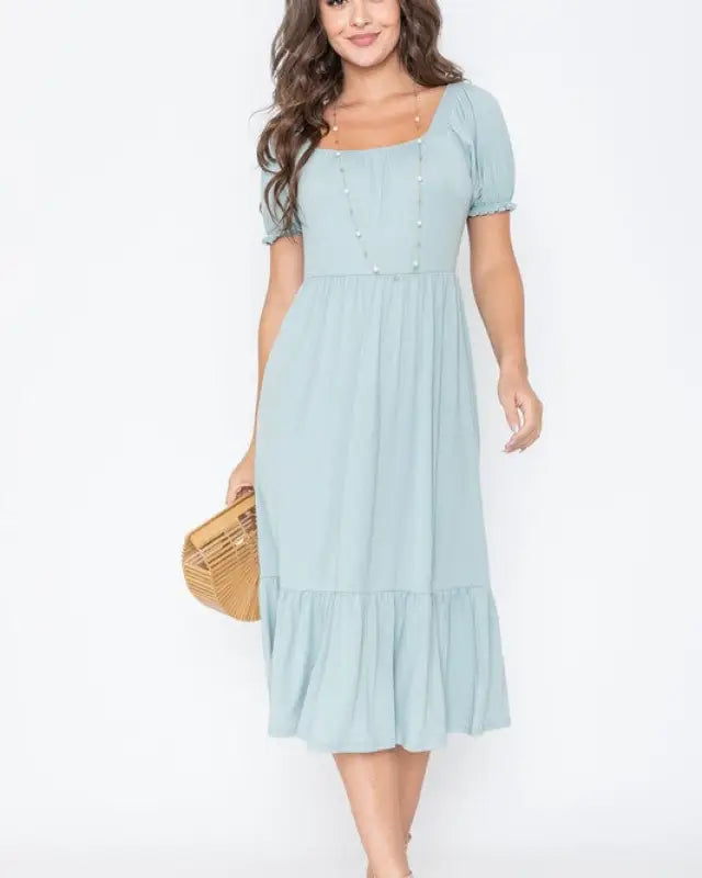 Square Neck Puff Sleeve Boho Dress