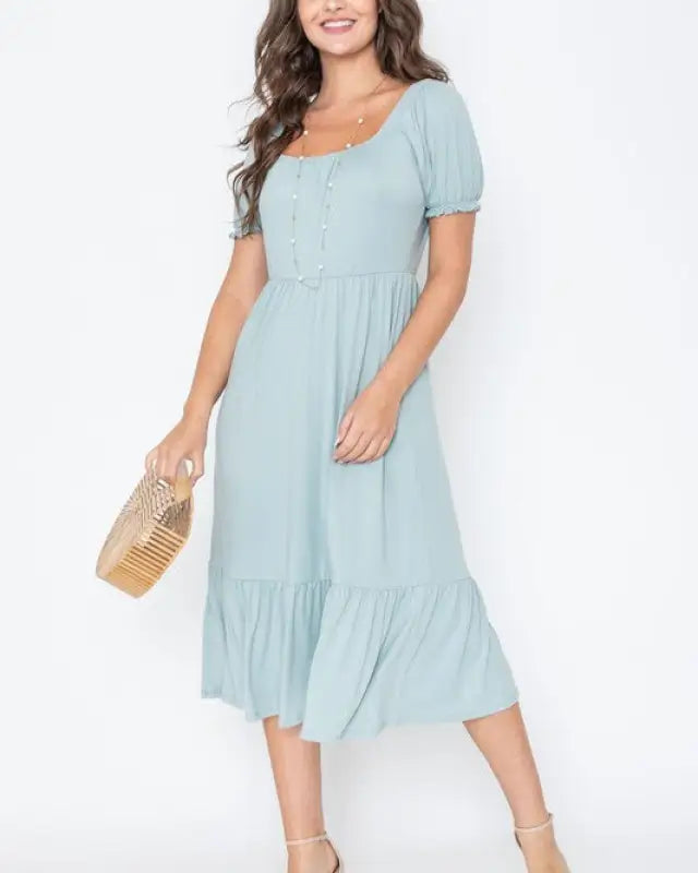 Square Neck Puff Sleeve Boho Dress