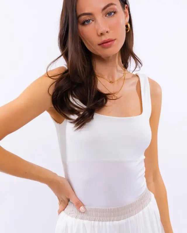 Square Neck Tank Bodysuit - IVORY / XS