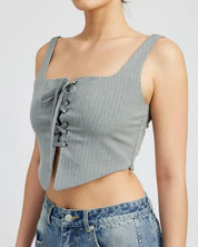 SQUARE NECK TOP WITH LACE UP FRONT