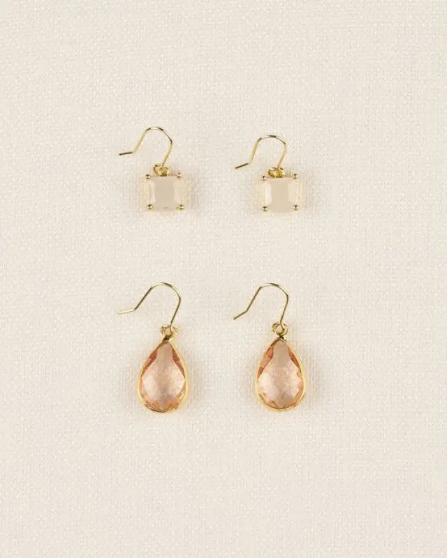 Stone earring set - pink / m