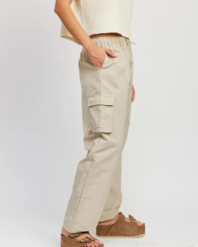 Straight Leg Pants With Elastic Waist Band