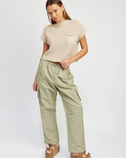 Straight Leg Pants With Elastic Waist Band