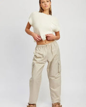 Straight Leg Pants With Elastic Waist Band