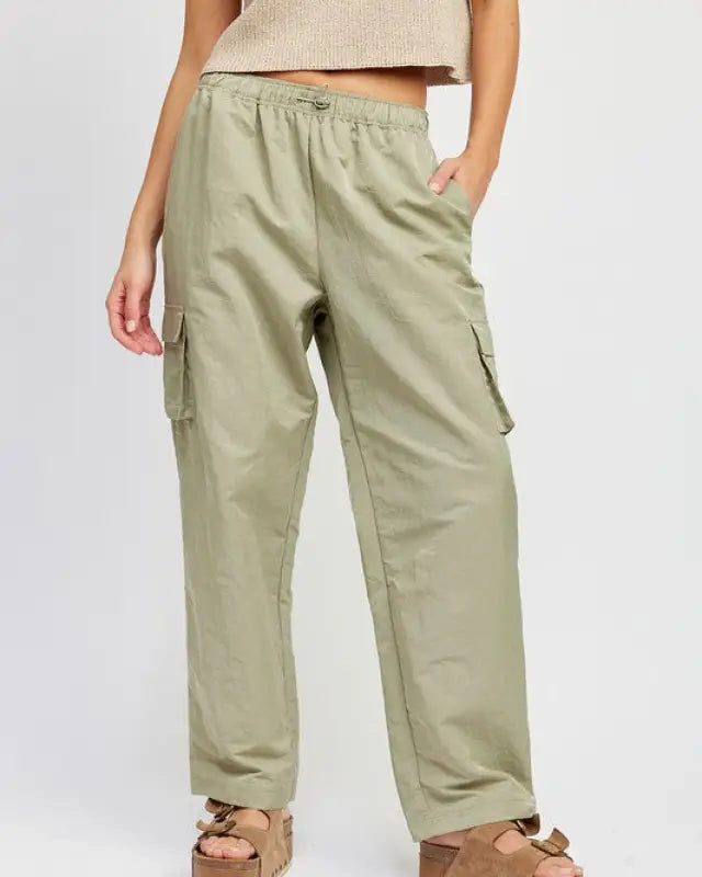 Straight Leg Pants With Elastic Waist Band