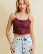 Strap Faux Leather Crop Cami Top