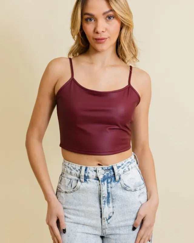 Strap Faux Leather Crop Cami Top