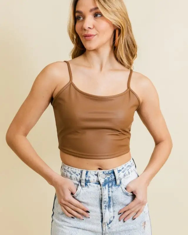 Strap Faux Leather Crop Cami Top