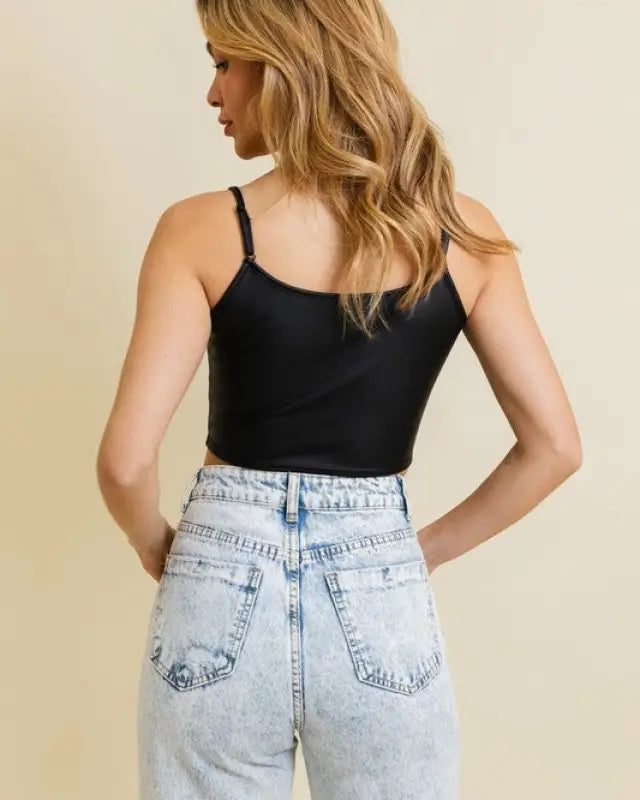 Strap Faux Leather Crop Cami Top