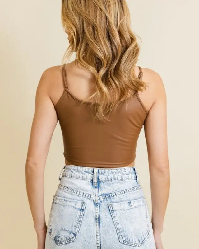 Strap Faux Leather Crop Cami Top