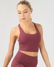 Strappy Back Active Crop Top - Wine / S