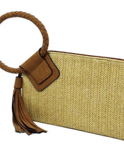 Straw Cuff Handle Tassel Wristlet Clutch