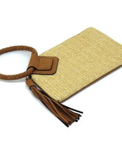 Straw Cuff Handle Tassel Wristlet Clutch