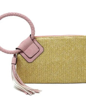 Straw Cuff Handle Tassel Wristlet Clutch - BLUSH