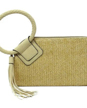 Straw Cuff Handle Tassel Wristlet Clutch - IVORY