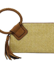 Straw Cuff Handle Tassel Wristlet Clutch - Tan