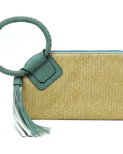 Straw Cuff Handle Tassel Wristlet Clutch - TURQUOISE