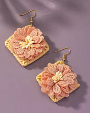 Straw Square Hoop With Fabric Flowers