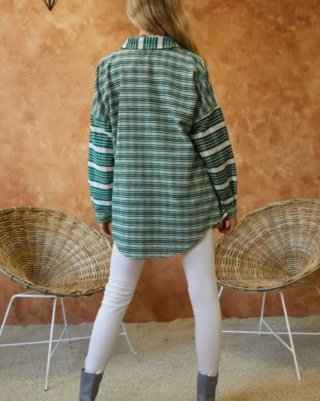 Stripe Button Down Long Sleeve Shacket