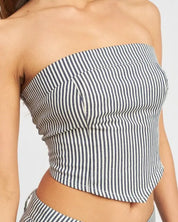 STRIPED BACK STRAP AND EYELET DETAIL TUBE TOP