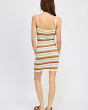 STRIPED BODYCON DRESS WTIH FRONT TIE