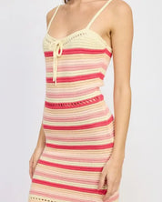 STRIPED BODYCON DRESS WTIH FRONT TIE