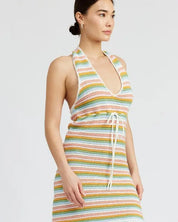 STRIPED CROCHET MINI DRESS WTIH HALTER NECK