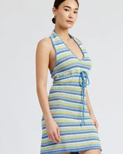 STRIPED CROCHET MINI DRESS WTIH HALTER NECK