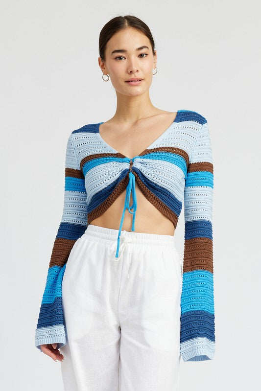 Striped Crochet Ruched Top