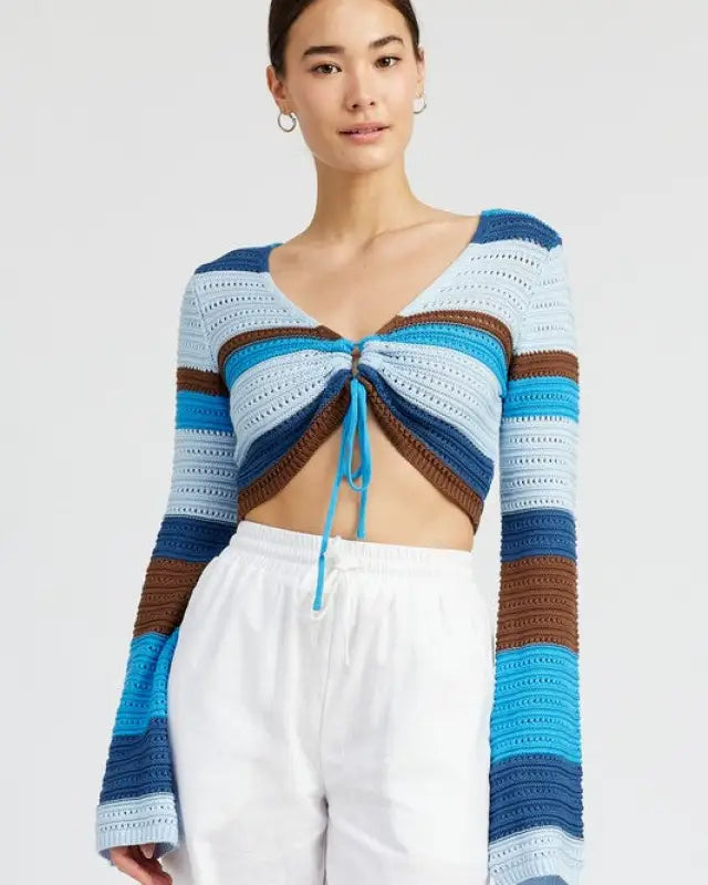 Striped Crochet Ruched Top