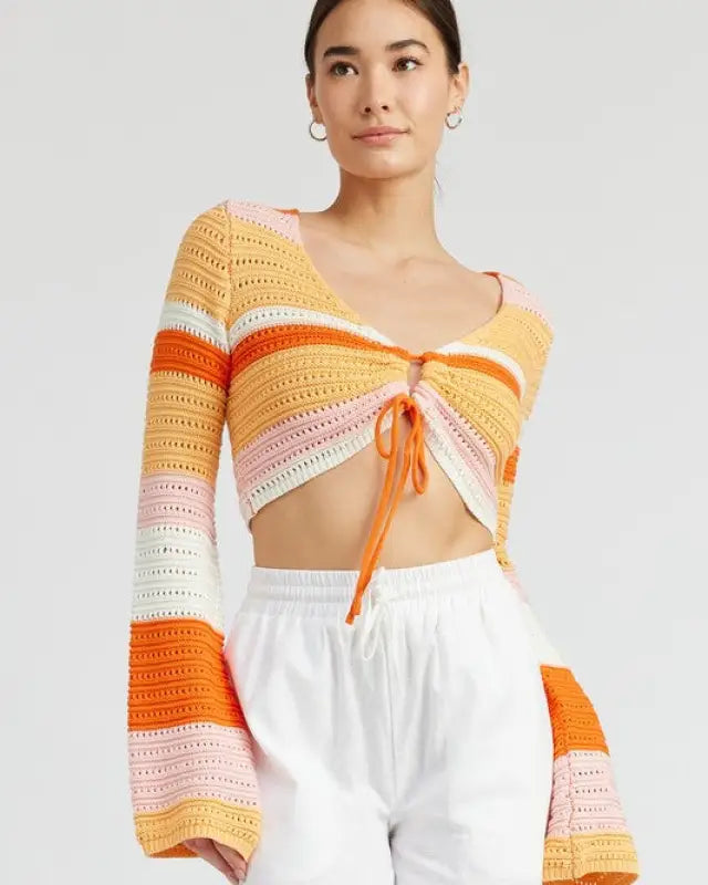 Striped Crochet Ruched Top