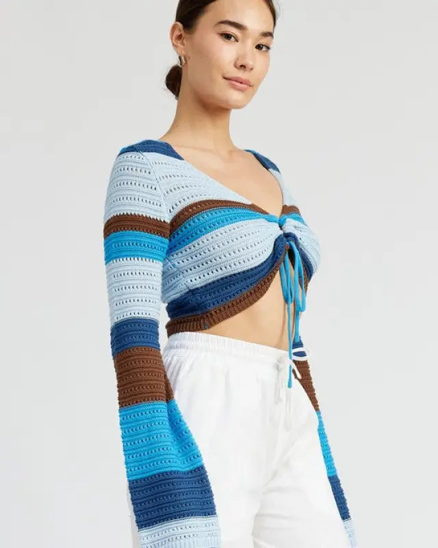 Striped Crochet Ruched Top