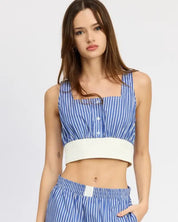 STRIPED CROP TANK TOP - BLUE / S