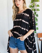 STRIPED TIE DYE ROUND NECK TUNIC - BLACK / S/M