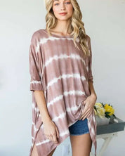 STRIPED TIE DYE ROUND NECK TUNIC