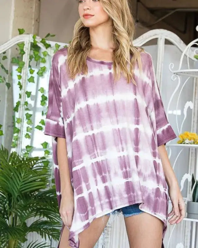 STRIPED TIE DYE ROUND NECK TUNIC