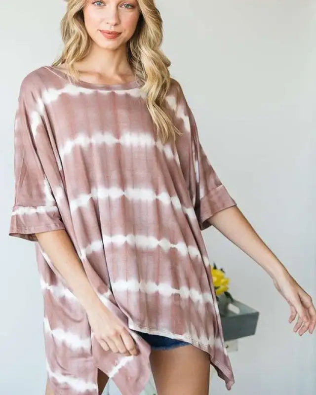 STRIPED TIE DYE ROUND NECK TUNIC