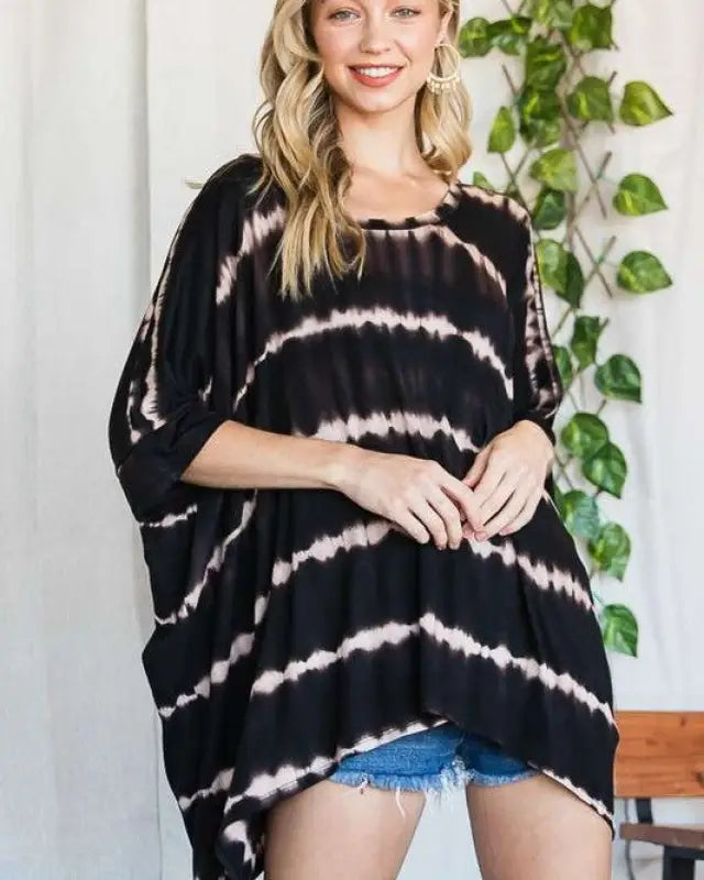 STRIPED TIE DYE ROUND NECK TUNIC