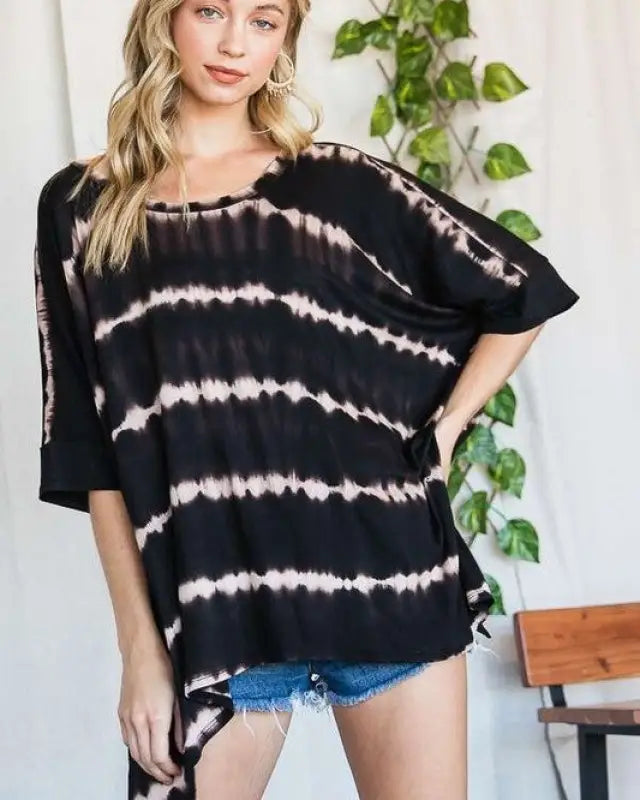 STRIPED TIE DYE ROUND NECK TUNIC