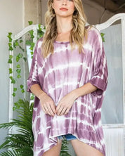 STRIPED TIE DYE ROUND NECK TUNIC